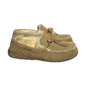 The Vermont Country Store ~ Australian Shearling Moccasin Slippers ~ Size 8 Tan